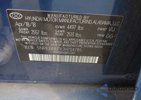 2018 Hyundai Sonata Se from USA, damaged, VIN 5NPE24AFXJH704785